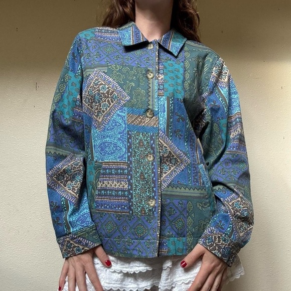 Appleseed’s Vintage blue and green patchwork button up jacket - Picture 5 of 8